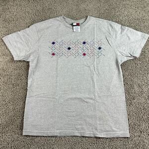 VINTAGE 90s Tommy Hilfiger Shirt Mens Medium Gray Blue Casual Short Sleeve